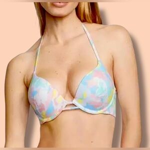 Bombshell Push Up Swim Top Victoria’s Secret Add-2-cups Pastel Colorful 38C